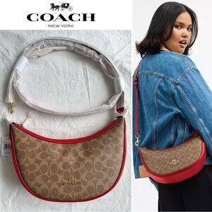 Coach Women's Red and Brown Shoulder Bag
